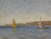 Julius Ludwig Friedrich Runge Segelboote vor der Kuste an einem Sonnentag oil painting